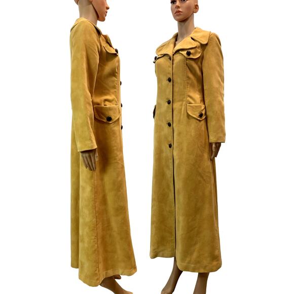 VTG 70s Mustard MOD Maxi Coat BOHO HIPPIE - Picture 2 of 16